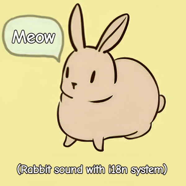 GitHub profile 中兔子發出 Meow 聲音，旁邊寫著 Rabbit sound with i18n system 的趣味圖片